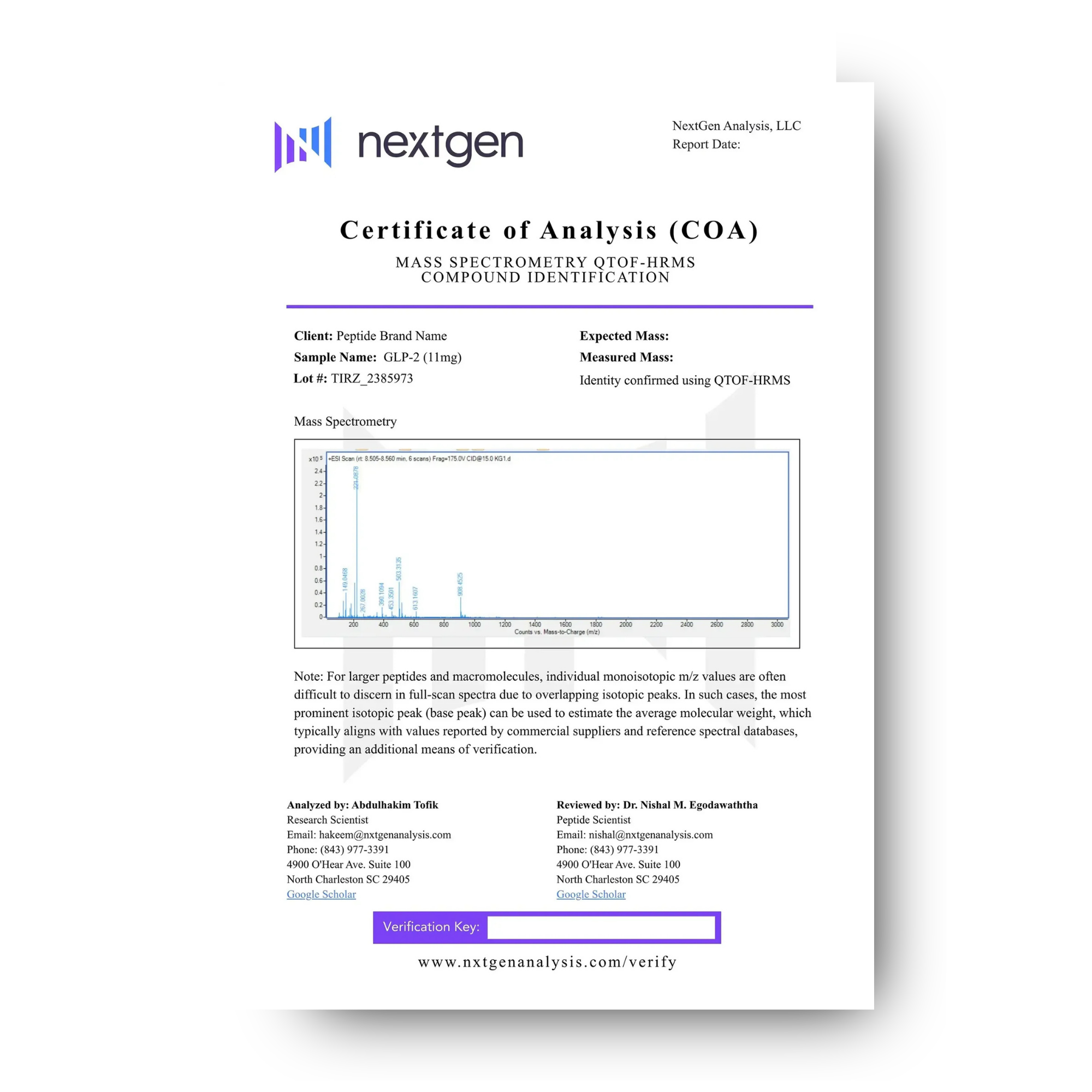 Quantity, Purity and Compound Identification Test