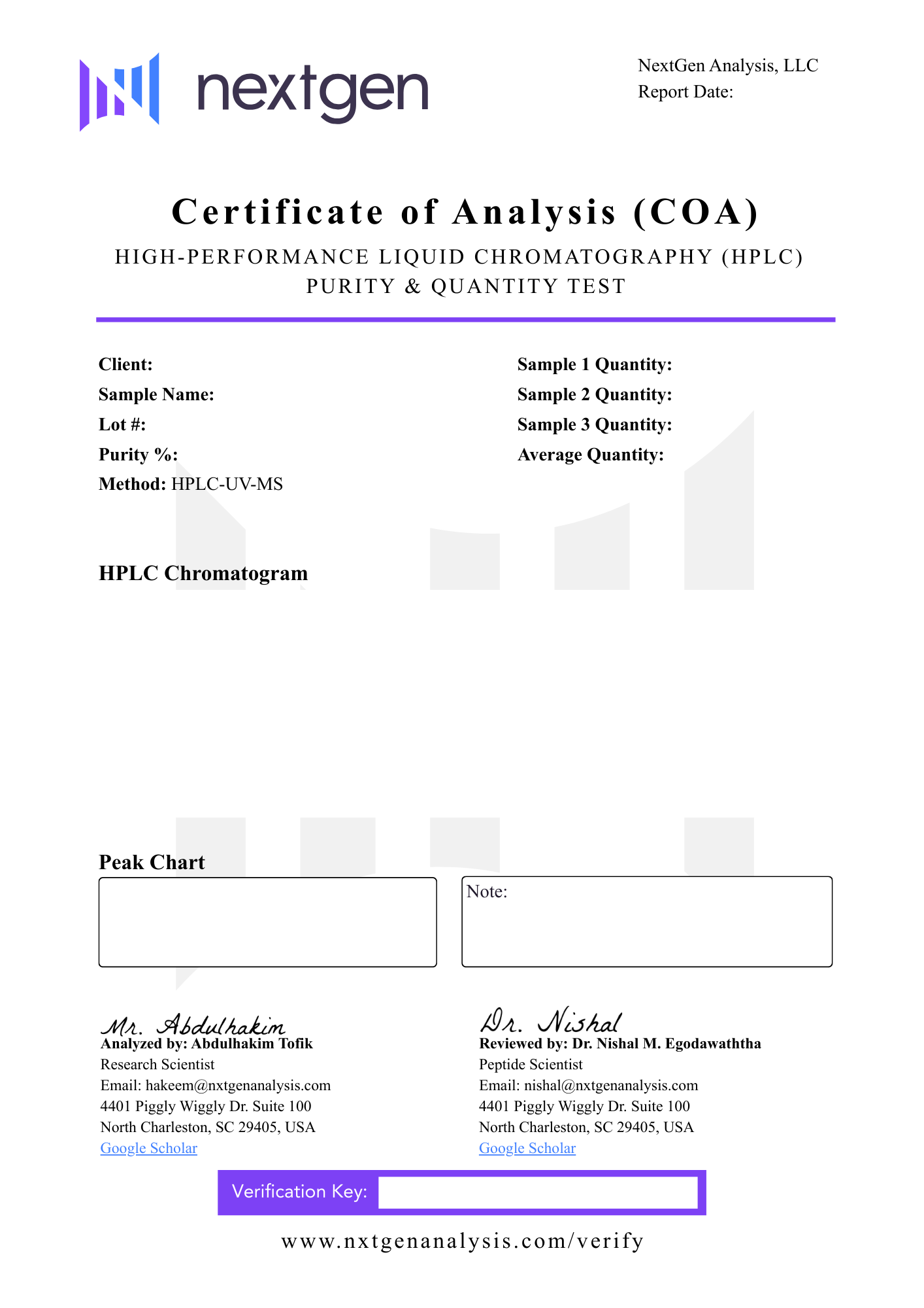 Purity & Quantity Test